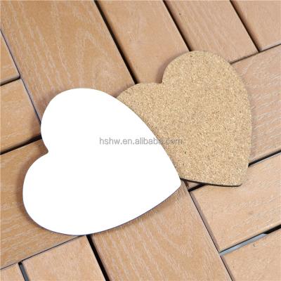 China Viable Unfinished Heart Shape 100mm Sublimation MDF Custom Wooden Blank Cork Coasters for sale