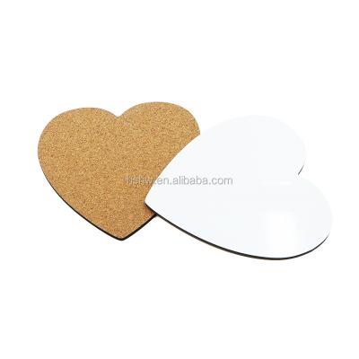 China Sustainable Heart Shape Empty MDF DYE Sublimation Coaster With Cork for sale