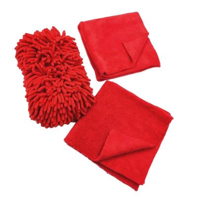 China Viable Premium Microfiber Cleaning Towels Set Including Edgeless Car Wash Glove Car Cleaning Towel 40*40cm for sale