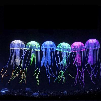 China Fluorescence Aquarium Decoration Luminous Bottomwater Jellyfish Aquatic Landscaping Artificial Fish Tank for sale