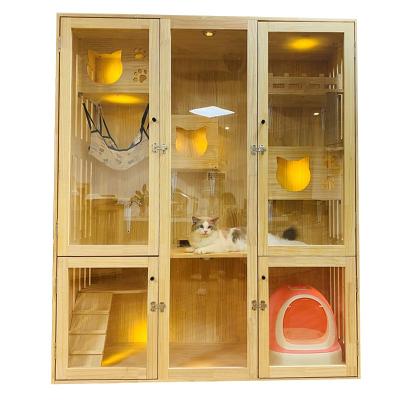 China Sustainable Large Three-layer Cat Villa Amusement Park Cat Villa Solid Wood Luxury Cat Showcase for sale