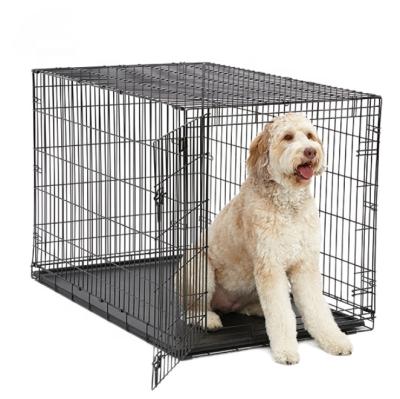 China Breathable Wholesale Black Dog Crate Durable Large Metal Outdoor Folding Dog Cage for sale