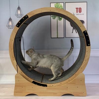 China 2022 New Design Eco-friendly Wooden Treadmill Stocked Toy For Cat Running Pet Exercise Wheel for sale