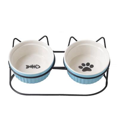 China Viable Double Ceramic Pet Bowl Ceramic Pet Bowl With Stand Pet Bowls for sale