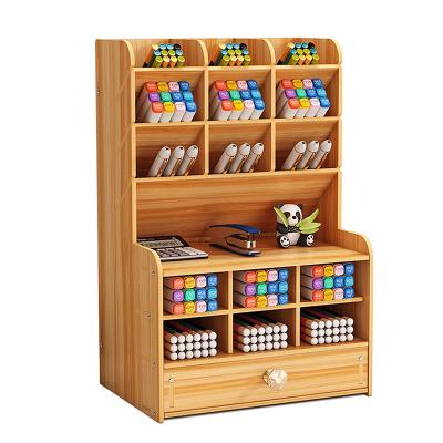 China Viable Pen Organizer for Office Desk Pencil Holder Wooden Stationery Storage with 9 Compartments for Art Office School Home Supplies for sale