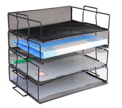 China 100% Amazon Hot Selling Desktop Organizer 4 Tier Mesh Paper File Eco-Friendly Stackable Letter Trays For Organizer Rack for sale