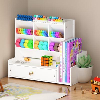 China Office Stationery Student Desk Marker Storage Box Paint Brush Stationery Shelves Organizer Acrylic Pen Holder Desk Shelf for sale