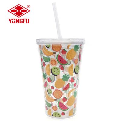 China Hot Selling Popular Double Wall Plastic Drinks Tumbler External And Internal Take Away Juice Cup for sale