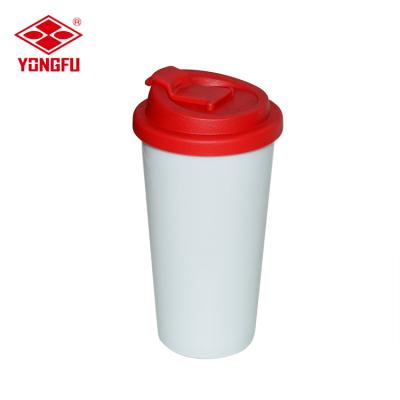 China Wholesale Wall Viable 16oz Reusable Plastic Double Tumbler Coffee Mug With DIY Insert Paper for sale