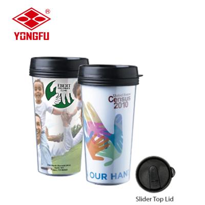 China Best Stocked Quality 400ml Double Wall Tumbler Color Changing Plastic Coffee Travel Mugs With Paper Insert for sale