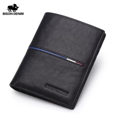 China RFID BISON Brand DENIM Brand First Layer Purse Classic Men's Casual Wallet Card Holder Purse Genuine Leather Short Wallet Business for sale