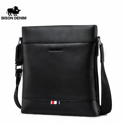 China BISON GENUINE DENIM LEATHER Genuine Leather Men's Casual Handbag Cross - Body Man Shoulder Bag Husband Luxury Messenger Bag Bolso de Hombre for sale