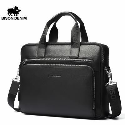 China BISON GENUINE DENIM LEATHER Men Bag Genuine Leather Briefcases14