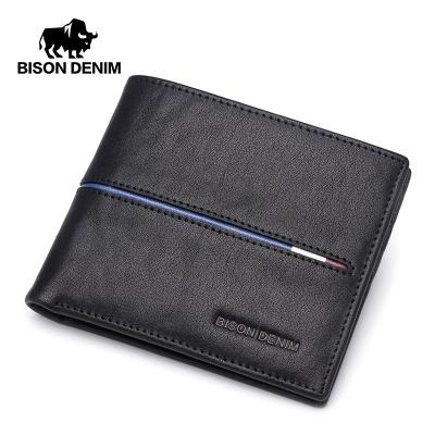 China Slim Genuine Leather Mens Wallet Men DENIM BISON DENIM RFID Cowhide Wallets Multifunctional Leather Coin Purse Card Holders for sale