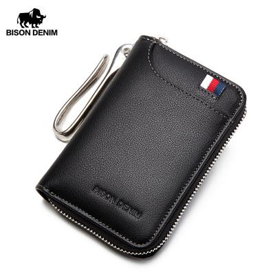 China Male Genuine Leather Large Capacity Wallet Hip-Hop BISON DENIM Key Chain Card Cover Zipper Card Holder Wallet Key Organizer for sale