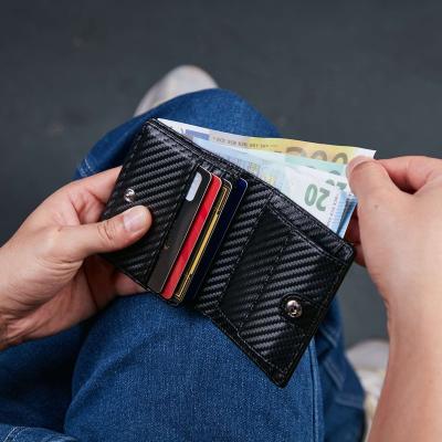 China RFID BISON DENIM Leather Wallet Men Triple Short Wallet With Coin Pocket, 8 Card Holder RFID Blocking Male Purse for sale