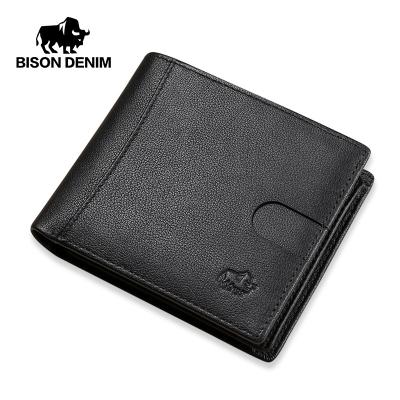 China RFID BISON DENIM Men Wallet Fashion Cowhide Coin Pocket Card Holder Men Bifold Purse Genuine Leather Short Wallets for sale