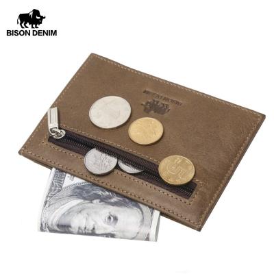 China RFID BISON DENIM Guarantee Design Genuine Leather Coin Retro Clip Pocket Men Vintage Credit Card Holder Mini Small Wallets for sale