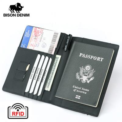 China RFID BISON DENIM RDIF Blocking Passport Holder Travel Wallet Slim Organizer ID Cards Case Purse Wallets for sale