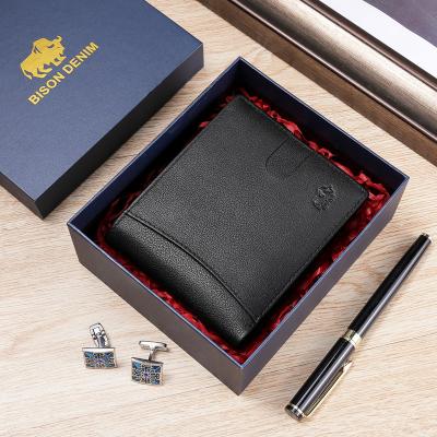 China Genuine Leather BISON DENIM COWHIDE RFID Short Coin Pocket Fashion Mens Wallet Purse Male Multifunctional Ultrathin Card Holders for sale