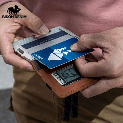 China BISON DENIM Credit Card Metal Credit Card Holder RFID Blocking Aviator Minimalist Wallet Business Card Holder Small Wallet Men for sale