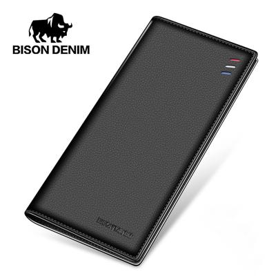 China Custom Brand Design Brand Design Slim BISON DENIM DENIM Long Purse Business Men's Slim Wallet Practical Slim Male Wallet RFID Bag Wallet for sale