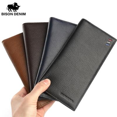 China BISON RFID BISON DENIM Card Holder Men Wallets Men's Long Cowskin Style Genuine Leather Luxury Soft Leather Slim Slim Male Wallet Purse Brand for sale