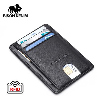 China Fashion BISON DENIM Men's Wallet Credit Card Slim Minimalist Genuine Leather RFID RFID Blocking Purse Leather Cowskin Holder for sale