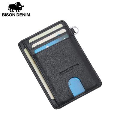 China Fashion BISON DENIM COW LEATHER Men's Slim Minimalist Wallet Credit Card Holder RFID Blocking Leather Purse for sale