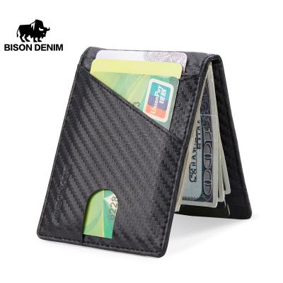 China NEW Fashion BISON DENIM Men's Wallet Money Leather RFID Slim Clip Blocking Credit Card Bifold Holder For Airtag With Gift Box for sale