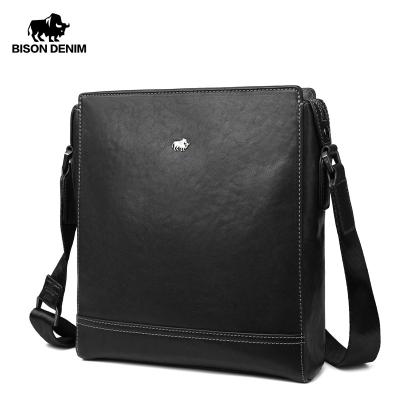 China BISON DENIM Mens Messenger Bags Luxury Genuine Leather GENUINE LEATHER Men Bag Designer Sewing Shoulder Zipper Office Bag for sale