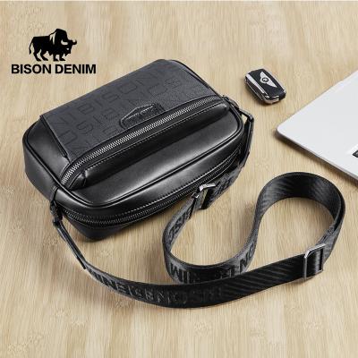 China BISON GENUINE DENIM LEATHER Men Shoulder Bag Fashion Cross Body Bag Small Messenger Bags Men Travel Handbags Phone Wallet Purse for sale