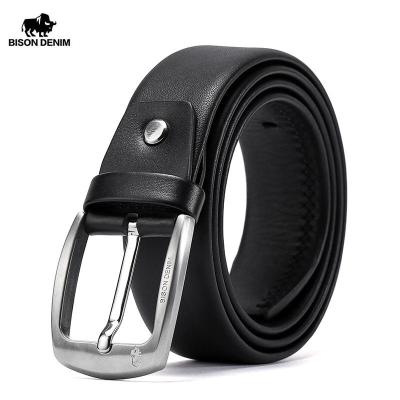 China Cowhide BISON DENIM Genuine Leather Men Belt Classic Pin Buckle Male Belt Vintage Jeans Belt Luxury High Quality For Men for sale