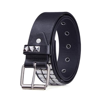 China Cowhide BISON DENIM Fashion Belt Unisex Rivet Studded Pin Buckle Woman Belt Black Belt Woman Punk Rock Belt for sale