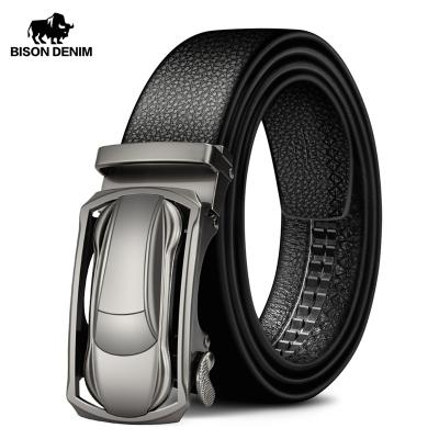 China Genuine Leather Cowhide BISON DENIM Belt Male Luxury Metal Buckle Automatic Strap Belts Cowskin Belt For Men for sale