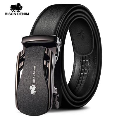 China COWHIDE BISON DENIM BELTS Male Genuine Leather Automatic Mens Business Buckle Black Belt Mens Cowskin Belts for sale