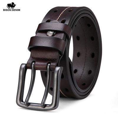 China Custom Made Strap Genuine Luxury Classic Belt Homme Pin Buckle Male Belt Cowhide BISON DENIM Leather Belt For Men for sale