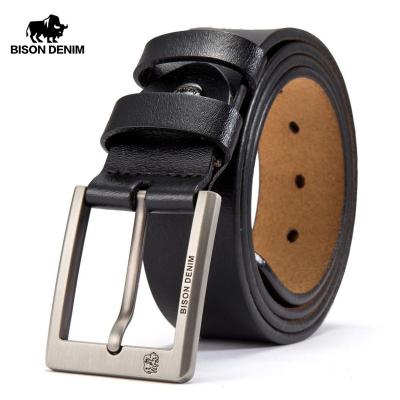 China Cowhide BISON DENIM Cowskin Belt Men Accessories Cowboy Genuine Leather Belts Vintage Pin Buckle Mens Belts for sale