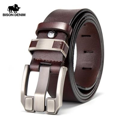 China COWHIDE BISON DENIM Men Belt Pin Buckle Men's Cowhide Jeans Belt Male Belt Soft Genuine Alloy Leather for sale