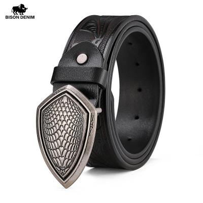 China Cowhide BISON DENIM Men's Belt Pin Buckle Vintage Genuine Leather Belt High Quality Luxury Strap Male Genuine Leather Belts for sale