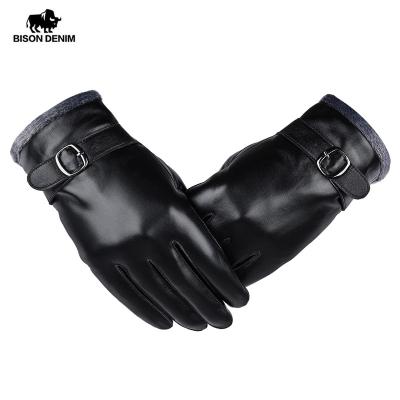 China TWILL BISON DENIM Sheepskin Keep Warm Design Touch Screen Gloves Male Genuine Leather Men's Sheepskin Black Gloves Winter For Man for sale