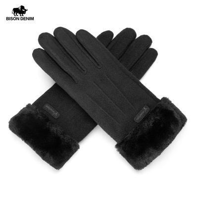 China TWILL BISON BISON DENIM WOOL Genuine Winter Women Gloves Warm Touch Screen Thicken Fashion Windproof Gloves For Women for sale