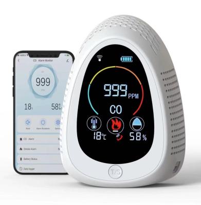 China New Arrival ABS+LCD Fire Resistant Portable Gas Analyzers 5 in 1 tuya wifi Smoke Alarm Temp Humidity Air Quality Monitor and Carbon Monoxide Detector for sale