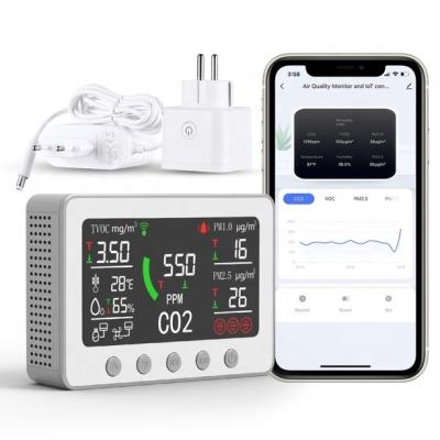 China ABS+LCD Smart Wifi tuya rs485 IoT CO2 meter and controller for indoor air quality detect pm25 particle tvoc temperature combined humidity for sale