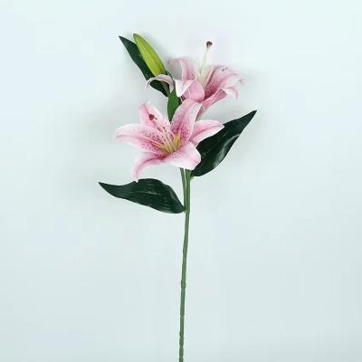 China Garden.Hotel.Home.Office Decor Wholesale 2 Heads Artificial Flower Silk Faux Lily Floral Home Soft Flower Props Simulation Bouquet For Home Wedding for sale