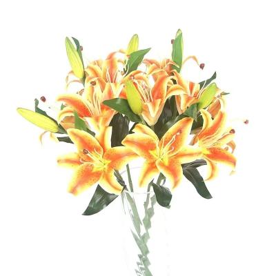 China Garden.Hotel.Home.Office Decor Wholesale 2 Heads Artificial Flower Silk Faux Lily Floral Home Soft Flower Props Simulation Bouquet For Home Wedding for sale