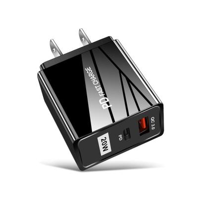 China Hot 2021 Mobile Phone Type C And USB C Wall Charger 20 Watt With QC3.0+PD 2 Ports Fast Charger for sale