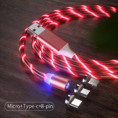 China Type C / 8-in-1 Pin / 8Pin / Micro LED Light USB Flowing Magnetic Type C 3 Cable / Type C for sale