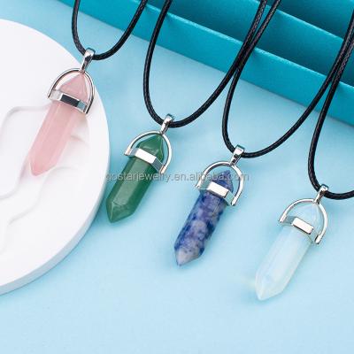 China Other Factory Hot Sale Crystal Beaded Natural Crystal Stone Column Hexagonal Quartz Pendant Necklace for sale