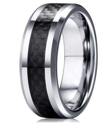 China CLASSIC 8mm Black/Blue Carbide Tungsten Fiber Carbon Men Wedding Band Ring for sale